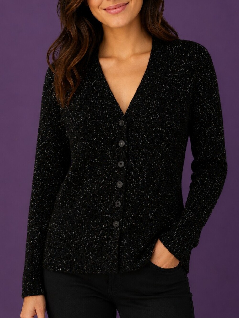 Vtg SHAFFER KNITWEAR Rainbow Metallic Button Down Holiday Sweater